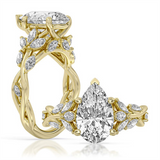 14K Yellow Gold 3.03Ct Pear Lab Grown Diamonds Floral Engagement Ring