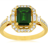 14K Yellow Gold Emerald Cut Russalite Halo Ring