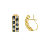 JT ESTATE 14K Yellow Gold Square White And Blue Sapphire Hoops