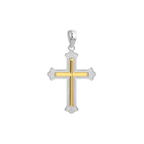 Sterling Silver And 14K Yellow Gold Fleur De Lis Cross Pendant