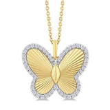 10K Yellow And White Gold Fluted Butterfly Natural Diamond Pendant Necklace