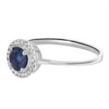September Birthstone Rings: 14K White Gold Diamond And Sapphire Halo Ring