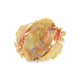 JT ESTATE 14K Yellow Gold Cabochon Opal Flower Ring