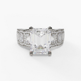 14K White Gold Seven Stone Emerald Cut Natural Diamonds Engagement Ring