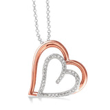 Sterling Silver And 14K Rose Gold Plated Diamond Heart Pendant Necklace