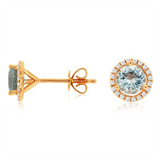 14K Rose Gold Aquamarine And Diamond Halo Earrings