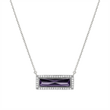 Sterling Silver February Birthstone Simulated Amethyst Bar Pendant