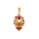 JT ESTATE 14K Rose And Yellow Gold Filigree Glass Stone Pendant