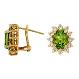 14K Yellow Gold Peridot And Diamond Halo Earrings