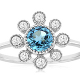 14K White Gold Round Blue Topaz Flower Ring