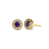 Gold Vermeil February Birthstone Simulated Amethysts Halo Earrings