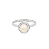 June Birthstone Sterling Silver Freshwater Pearl Halo Ring