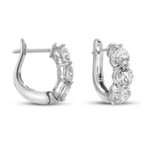 18K White Gold 15Mm Round Huggie Natural Diamonds Hoop Earrings