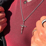Stainless Steel With Black CZ Jesus Christ Crucifix Cross Pendant Necklace