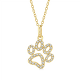 10K Yellow Gold Petite Paw Print Diamond Pendant Necklace