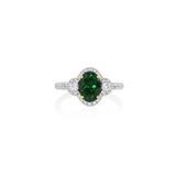 18K White And Yellow Gold Oval Tsavorite Garnet Halo Ring