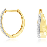 14K Yellow Gold Medium Hoop Natural Diamonds Earrings