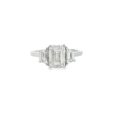 14K White Gold 2.00Ct Emerald Cut Lab Grown Diamonds Three Stone Engagement Ring