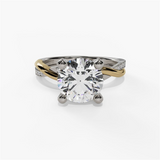 14K White And Yellow Gold Twisted Round Natural Diamonds Engagement Ring