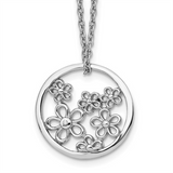 Sterling Silver Natural Diamond Flower Circle Pendant