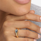 18K Yellow Gold Overlay 'She's A Boss' Labradorite Signet Ring