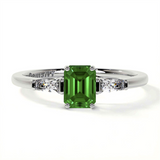 Platinum Emerald Cut Emerald Three Stone Ring