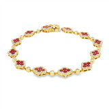 14K Yellow Gold Rubies And Diamonds Flower Bracelet