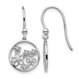 Sterling Silver Flower Dangle Natural Diamonds Earrings
