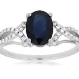 14K White Gold Oval Sapphire Classic Ring