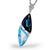 14K White Gold Drop Dark And Sky Blue Topaz Pendant Necklace