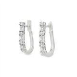 14K White Gold Rectangle Contemporary Natural Diamonds Hoop Earrings