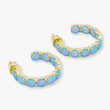 18K Yellow Gold Overlay 'Oh She Fancy' Simulated Blue Opal Inside Out Hoop Earrings