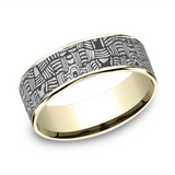 14K Yellow Gold And Darkened Tantalum ‘The Basket Weave’ 7.5mm Comfort Fit Wedding Band