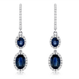 14K White Gold Sapphires Dangle Earrings