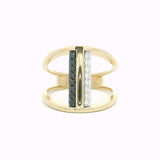 14K Yellow And Black Rhodium Geometric Natural Diamonds Ring