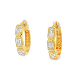 14K Yellow Gold Oval Contemporary Natural Diamonds Hoop Earrings