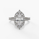 14K White Gold Halo Oval Natural Diamonds Engagement Ring