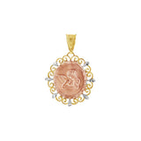 JT ESTATE 14K Tri-Color Angel Pendant With Engraved Prayer