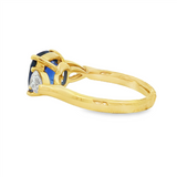 18K Yellow Gold Cushion Sapphire Three Stone Ring