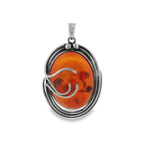 JT ESTATE Sterling Silver Swirled Oval Amber Pendant