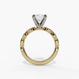 14K Yellow And White Gold  Classic Round Natural Diamonds Engagement Ring
