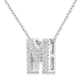 10K White Gold Natural Diamonds Bubble Initial M Pendant