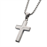 Stainless Steel Cross Drop Pendant With Round Box Chain