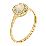 October Birthstone: 14K Yellow Gold Diamond And Australian Opal Halo Ring