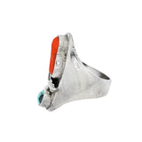 JT ESTATE  Sterling Silver Coral And Turquoise Leaf Ring