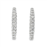 14K White Gold 30Mm Round Inside Out Natural Diamonds Hoop Earrings