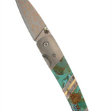 Damascus Steel Liner Lock Pocket Knife With Turquoise Handle Inlay