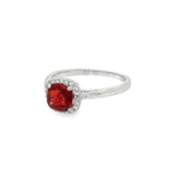January Birthstone Sterling Silver Checkerboard Cushion Garnet Halo Ring