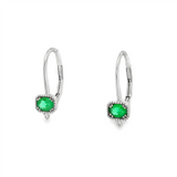 14K White Gold Emeralds Leverback Earrings