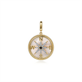14K Yellow Gold Diamond Blue Sapphire 24mm Compass Medallion Pendant